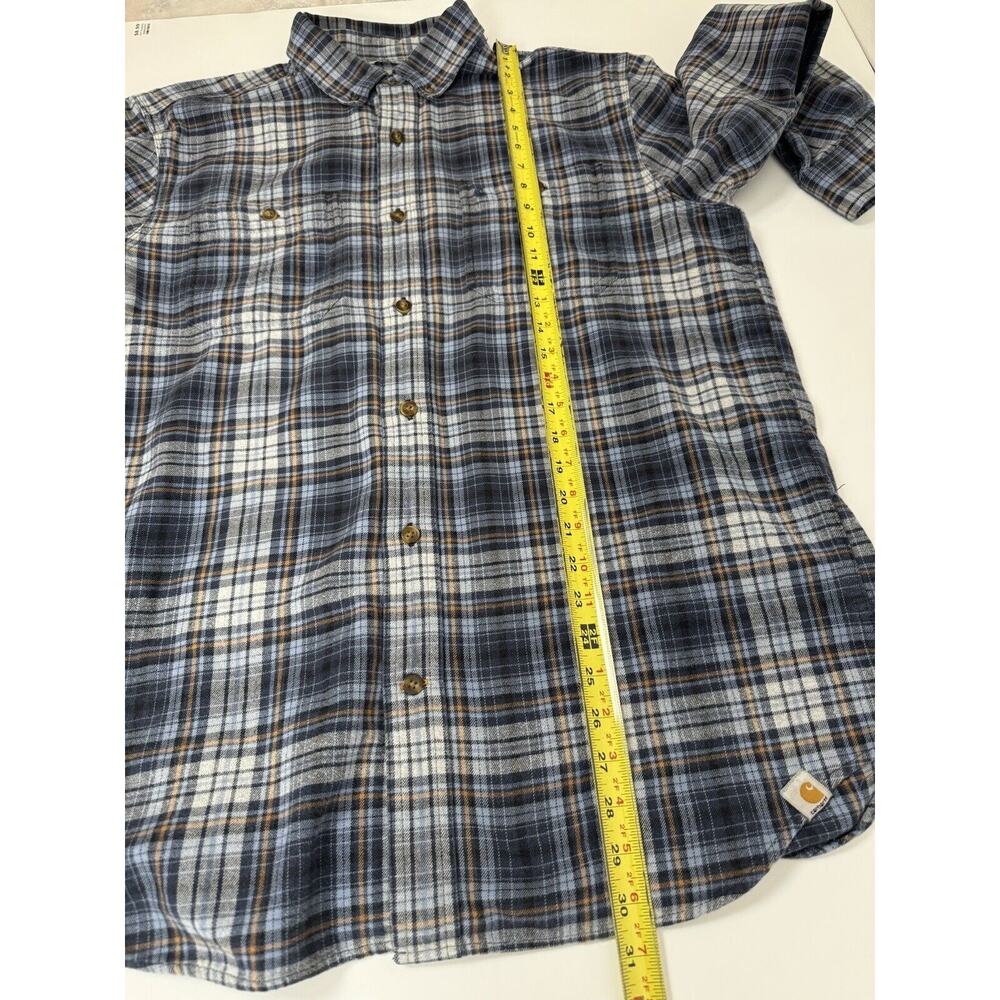 Carhartt Flannel Shirt Button Up Relaxed Fit Heavy Weight Blue Gray Plaid Mens L - Picture 6 of 9